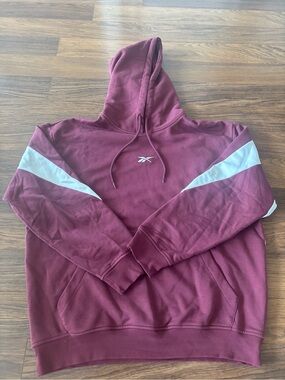 Reebok Men's Maroon Crewneck Hoodie with White Sleeve Panels
